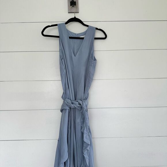 Tibi Pants - Tibi Women’s Blue Twill 2 Wide Leg Ruffle Jumpsuit